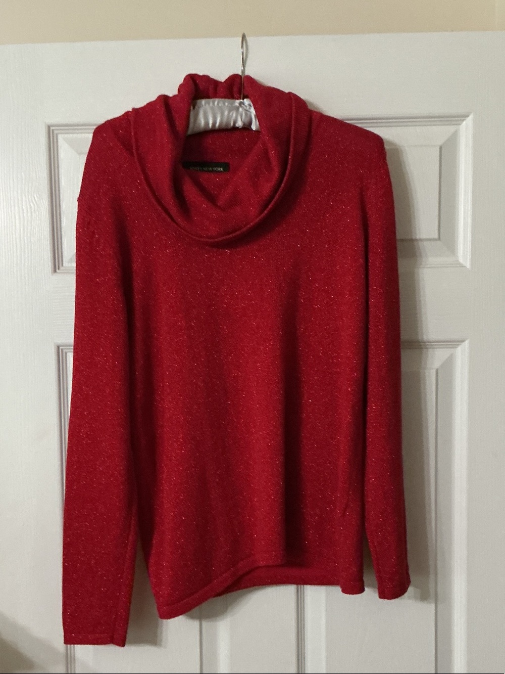 Jones New York Red Sparkle Cowl Neck Sweater